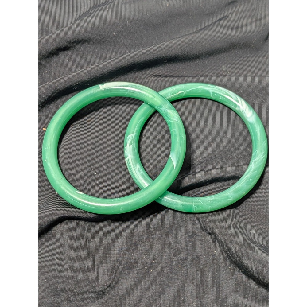 Vth MCM Green Marbled Lucite Bangle Bracelet Set of 2 Retro Stackable Jewelry 3"